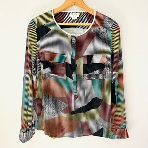 Nümph Graphic Print Abstract Art Henley Danish Designer Euro Style Size M